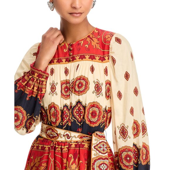 FARM Rio Ainika Tiles Belted Midi Dress, Cream/Red, NWT - Picture 5 of 15